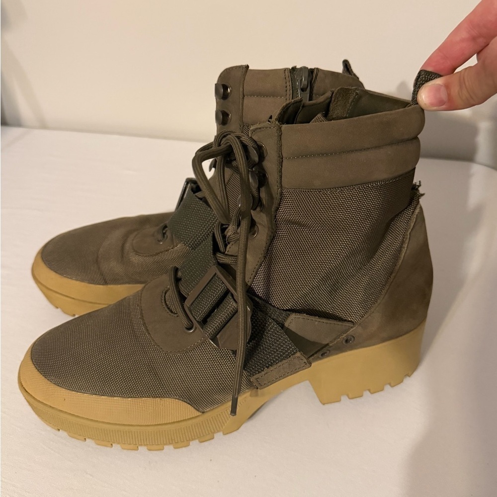 Steve Madden Olive and Tan Combat Boots